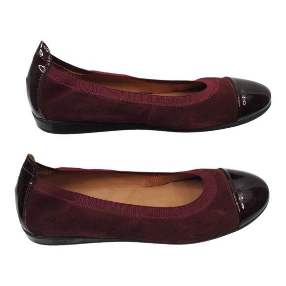 Marroqui Sanchez Ballet Flat Womens 8.5 Burgundy Suede Patent Leather Cap Toe - Picture 2 of 12